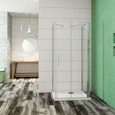 Ducha Casa 90x90x90x195cm Mampara de ducha plegable con bisagra tres hojas(dos plegables y dos fijas), 6mm cristal templado antical, barra de sujeción incluido, marco de aluminio cromado