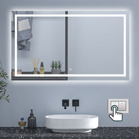 Ducha Casa Espejo de baño con luz LED, luz con 3 colores,rectangular,100 x 60 cm, función antinieble+ brillo ajustable+ función memoria agapada