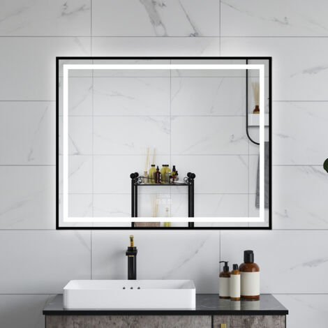 Ducha CasaEspejo de Baño LED Inteligente con Bluetooth y Reloj, Luz 3 Temperaturas Ajustable, Antivaho Incorporado, Función de Memoria, Control Táctil,100×80cm