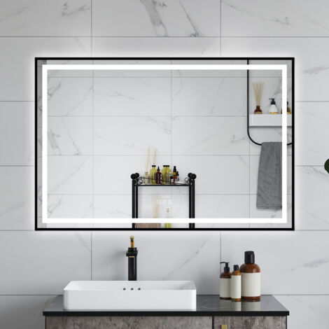 Ducha CasaEspejo de Baño LED Inteligente con Bluetooth y Reloj, Luz 3 Temperaturas Ajustable, Antivaho Incorporado, Función de Memoria, Control Táctil,120×80cm