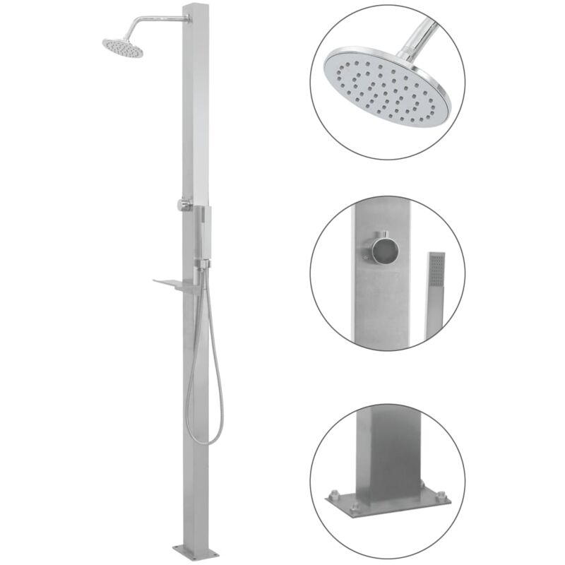 

vidaXL Ducha de exterior de acero inoxidable recta - Plateado