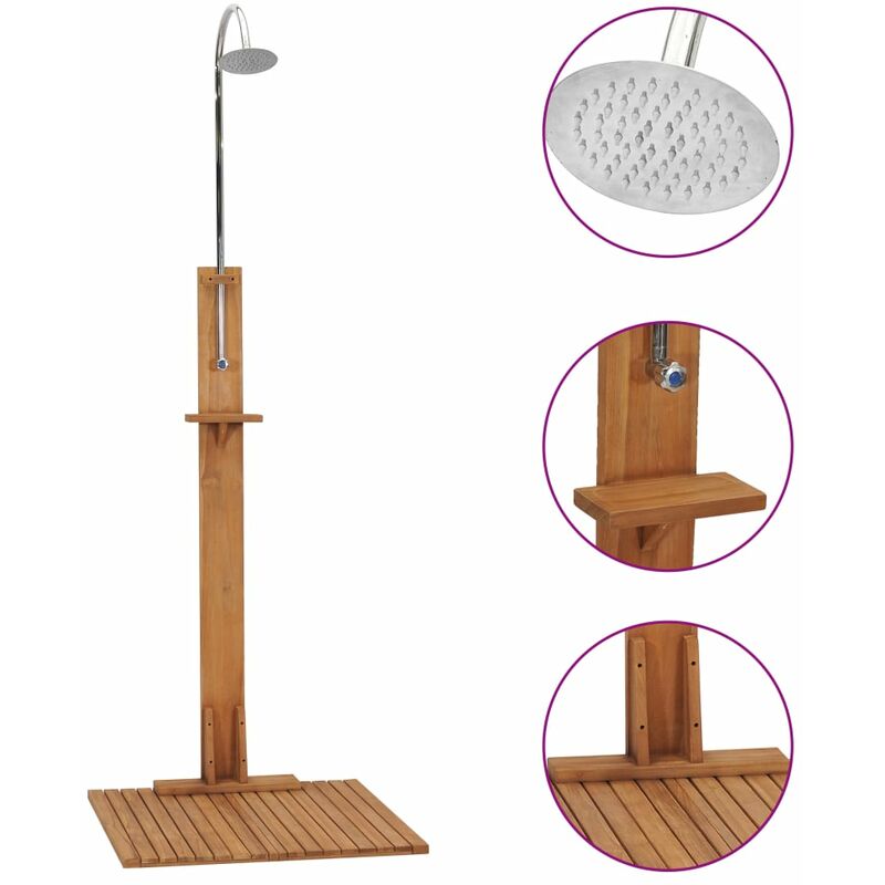 

Ducha de jardín de madera maciza de teca 75x75x210 cm