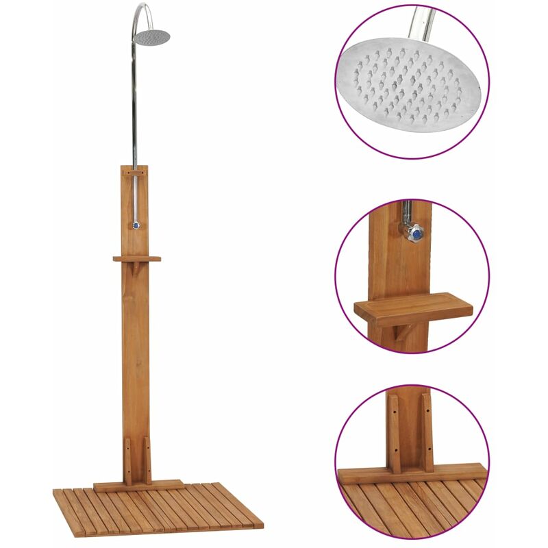 

Ducha de jardín de madera maciza de teca 75x75x210 cm - Marrón