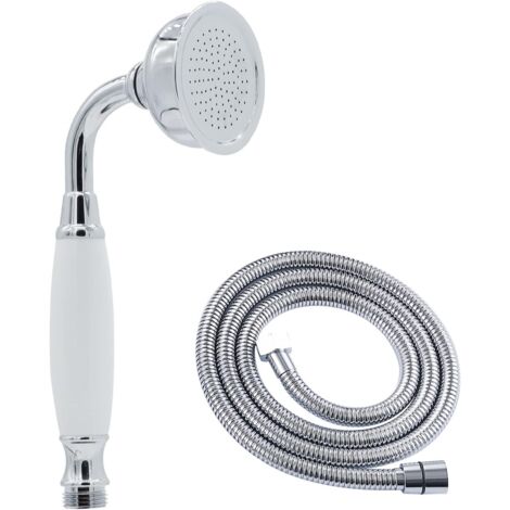 Ducha de mano cromada estilo vintage con manguera flexible de 140 cm, alto caudal, repuesto para cabezales de ducha antiguos sin soporte, latón retro, forma de teléfono redonda.