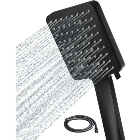 Ducha de mano cuadrada de alta presión con manguera de 1,5 m - 6 modos de pulverización - Color negro