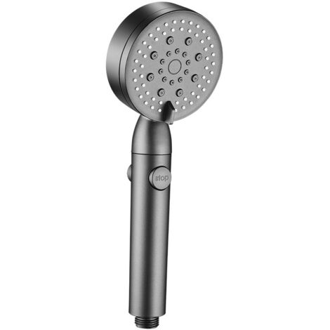Ducha de mano de alta presión, cinco modos, con interruptor de pausa, ducha de mano con boquilla antiobstrucción (gris)