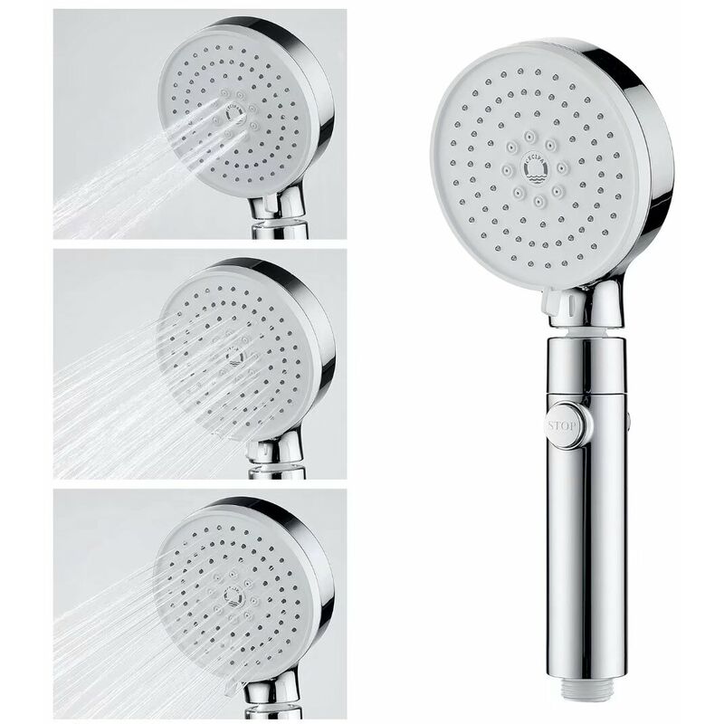 

Ducha de mano electrolítica de cromo sin manguera de agua y soporte, ducha de presión de tres funciones, silicona líquida fácil de limpiar - Cecipa