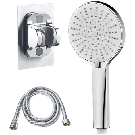 Ducha de mano grande de 12 cm (4,7 pulgadas), ahorra agua, 5 patrones de rociado ajustables, soporte sin taladro y manguera incluidos, ducha de baño