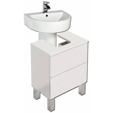 Ducha – Meuble bas de salle de bain blanc 60x40x68,8 cm – 2 tiroirs – Mélamine – Installation facile sous lavabo standard
