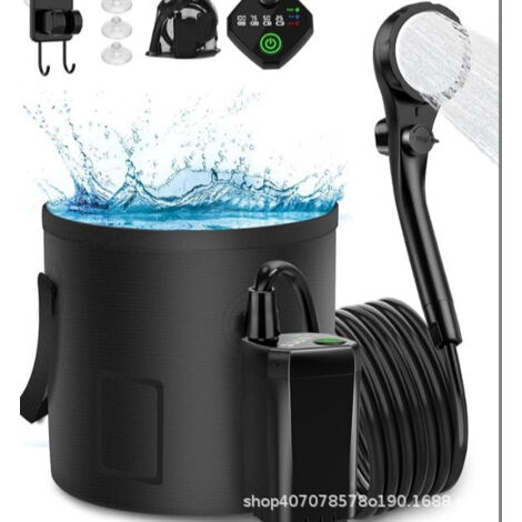 Ducha portátil para acampar, ducha eléctrica recargable para exteriores con pantalla digital inteligente, cubo plegable de 20 l, cabezales de ducha dobles para acampar, senderismo y viajes.