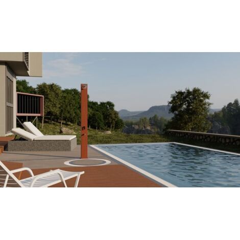 Ducha solar cuadrada Gre aspecto madera con lavapies DSALC32W