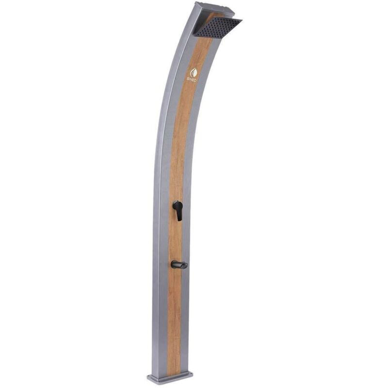 Ducha Solar De Aluminio Gris Cm 27,2X14,7X224 Sined Ella Grigia Wood - Gris Y Madera