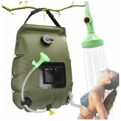 Ducha solar para acampar, ducha solar portátil, bolsa de agua plegable para exteriores de 20L con cabezal de ducha reversible, calentador de agua solar para senderismo y escalada.