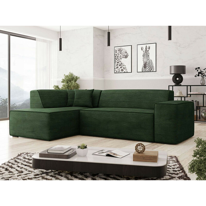 Bestmobilier - Duchamp - canapé d'angle gauche - 5 places - en velours côtelé - vert