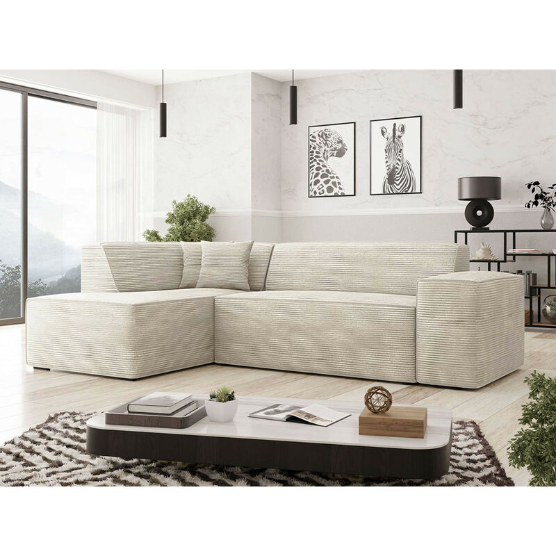 Bestmobilier - Duchamp - canapé d'angle gauche - 5 places - en velours côtelé - beige