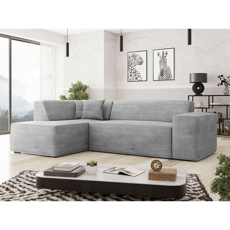 Duchamp - canapé d'angle gauche - 5 places - en velours côtelé - gris clair