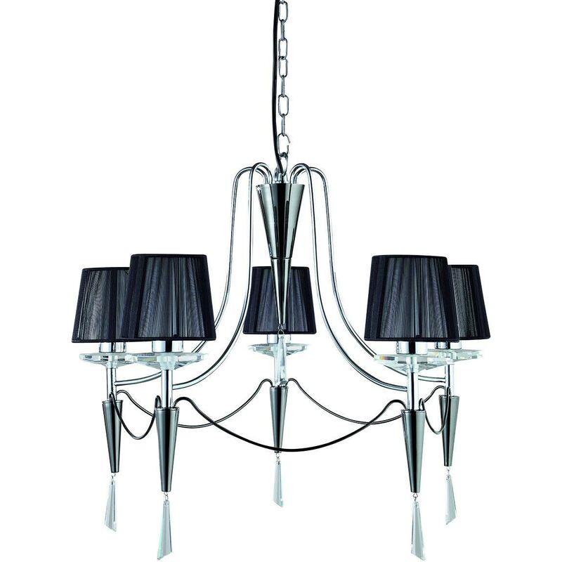 Duchess - 5 Light Multi Arm Ceiling Pendant Chrome, Black Chrome with Shades, G9 - Searchlight