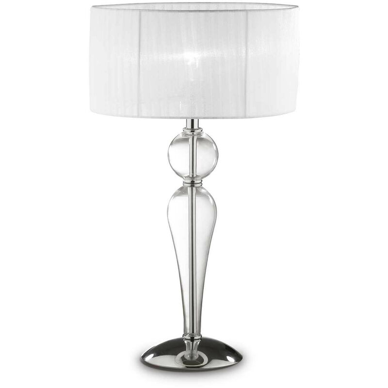 Duchessa - Lámpara de mesa grande 1 luz Cromo, Blanco, Transparente y Cristal con pantalla, E27 - Ideal Lux