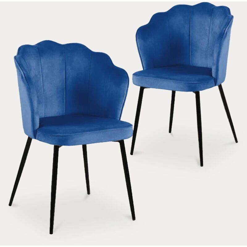 Mobilier Deco - duchesse - Lot de 2 chaises design en velours bleu pieds noirs