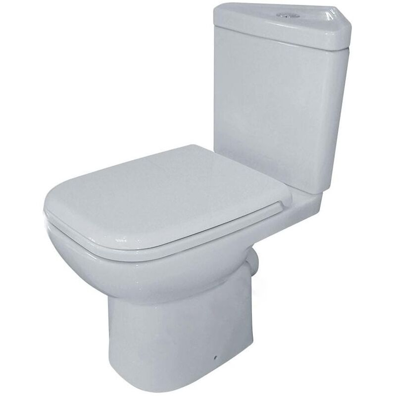 Violet Corner Close Coupled Toilet with Push Button Cistern - Soft Close Seat - Duchy