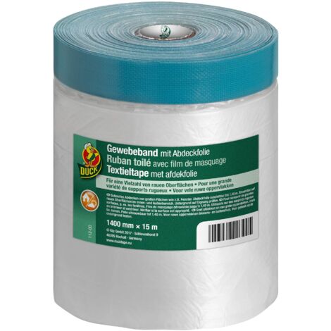 DUCK 112-00 - Pellicola di mascheratura con nastro rinforzato per interni ed esterni, per pittura e verniciatura, 1400 mm x 15 m