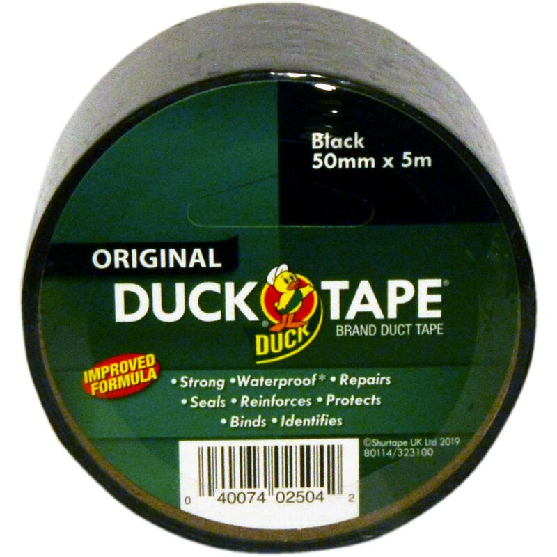 Image of Tape Original, Nastro adesivo isolante e in tessuto per riparazioni con formula migliorata ad alta resistenza impermeabile, 50 mm x 5 m, nero - Duck