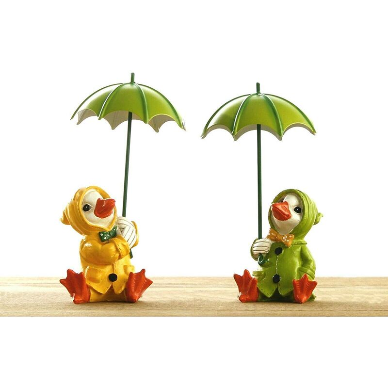 Garden Mile - Ducks with Umbrella Outdoor Garden Ornaments, 2x Patio Decorations Figurines Statues Sculptures