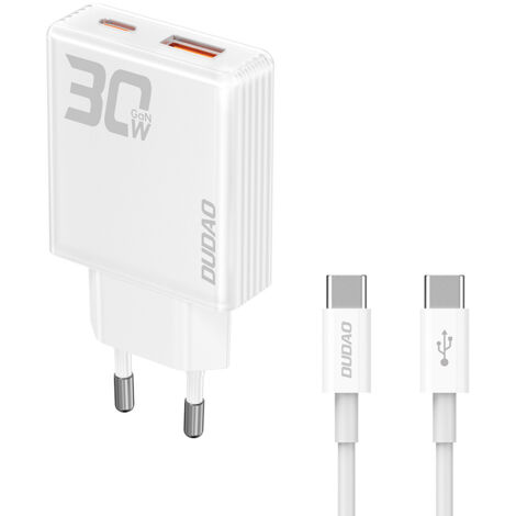 Dudao A30EUT 30W GaN Wandladegerät USB-A / USB-C + USB-C - USB-C Kabel - Weiß