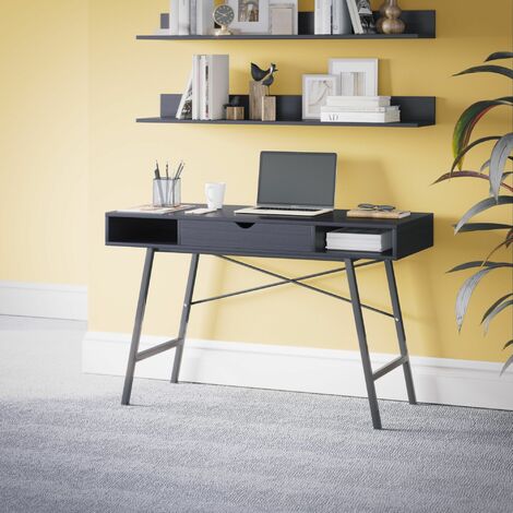 Dudley Modern Home Office Desk | Computer Study Table with one Drawer | Wooden Tabletop
