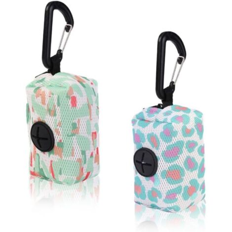 Due dispenser per sacchetti per deiezioni canine con ganci a sgancio rapido, perfetti per le passeggiate con il vostro cane.