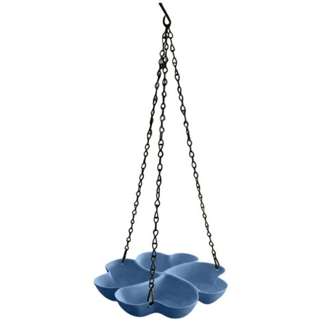Due mangiatoie da esterno sospese larghe 23 cm con quattro scomparti a quattro alette, che fungono sia da abbeveratoi che da distributori di cibo, vassoio piatto - blu