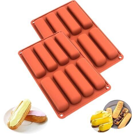 Due stampi da forno in silicone, tra cui uno stampo per financier, uno per éclair, uno per mini-torte, uno stampo in silicone a 8 cavità, uno per barrette di cereali, uno per torte e uno per plumcake.
