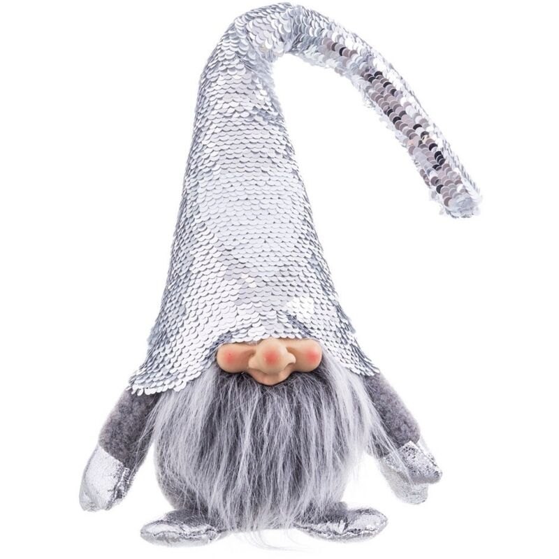 

Duende con gorro de lentejuelas y tela plateado de 25x10x40cm