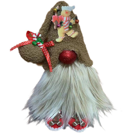 [Duende navideño de peluche] Duende sentado de 38 cm de altura, de pie por sí solo, hecho de fieltro suave con barba de piel sintética – multicolor