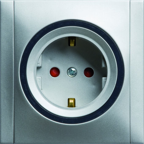 REV Düwi Ascoli Steckdose mit Kinderschutz und ÜSS inkl. Rahmen titan/grau AL