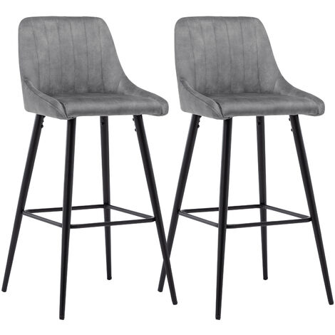 Duhome 2x Barhocker Barstuhl Gestell aus Metall Tresenhocker Bar Sessel gut gepolstert mit Lehne 5162 Vintage/Grau, Samt Vintage/DH1114 - Grau, Samt Vintage