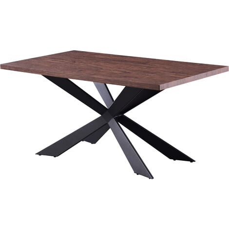 LIFE INTERIORS Duke lux single dining table, solid metal legs and wooden top, noce