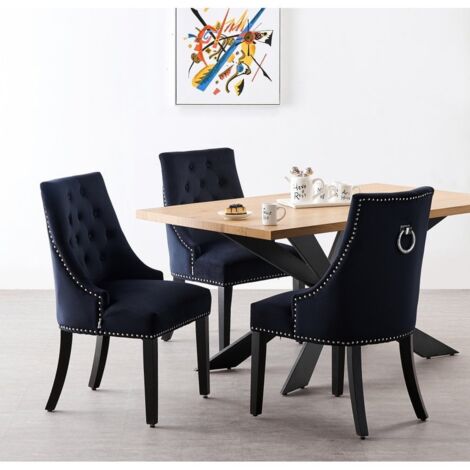 Duke LUX Windsor Dining Set - un tavolo da pranzo in legno di quercia e un set di 4 sedie da pranzo in velluto nero - Sala da pranzo Cucina