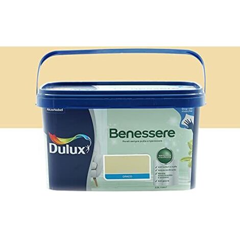 Dulux Benessere Pittura Colorata all'Acqua per Interni Superlavabile Anti Muffa Anti Batteri con Ioni D'Argento, 2.5 Litri, Giallo Quiete, 2.5L