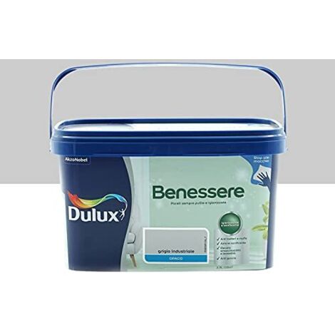 Dulux Benessere Pittura Colorata all'Acqua per Interni Superlavabile Anti Muffa Anti Batteri con Ioni D'Argento, 2.5 Litri, Grigio Industriale, 2.5L