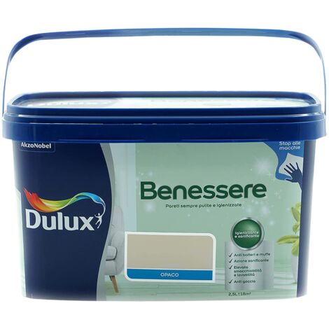 Dulux Benessere Pittura Colorata all'Acqua per Interni Superlavabile Anti Muffa Anti Batteri con Ioni D'Argento, 2.5 Litri, Sabbia, 2.5L