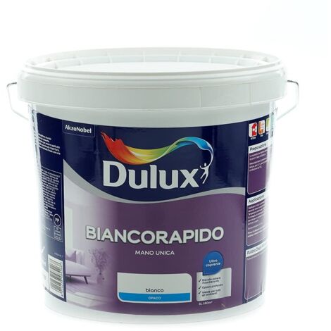 Dulux Biancorapido Pittura per Interni a Mano Unica Bianco Coprente per Camere Soggiorni, 5 Litri, Bianco, 5L