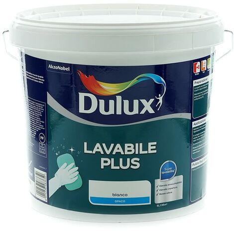 Dulux Lavabile Plus Pittura all'Acqua per Interni Lavabile per Tutti Gli Ambienti, 5 Litri, Bianco, 5L