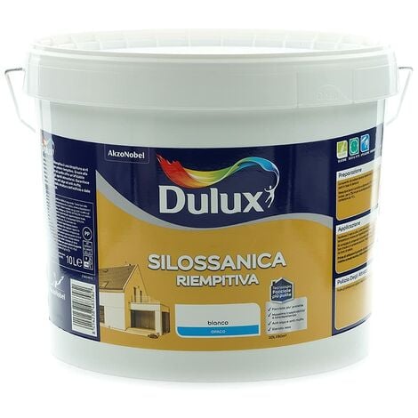 Dulux Pittura Silossanica Riempitiva per Esterni Pareti e Facciate Base Acqua, 10 Litri, Bianco