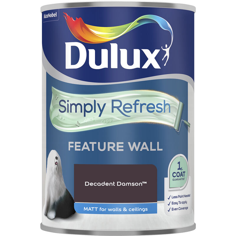 Dulux Retail - Dulux Simply Refresh Feature Wall Matt Emulsion Paint - 1.25L - Decadent Damson - Decadent Damson