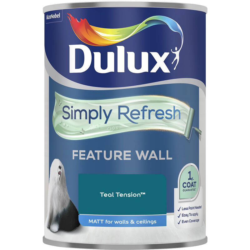 Dulux Retail - Dulux Simply Refresh Feature Wall Matt Emulsion Paint - 1.25L - Teal Tension - Teal Tension