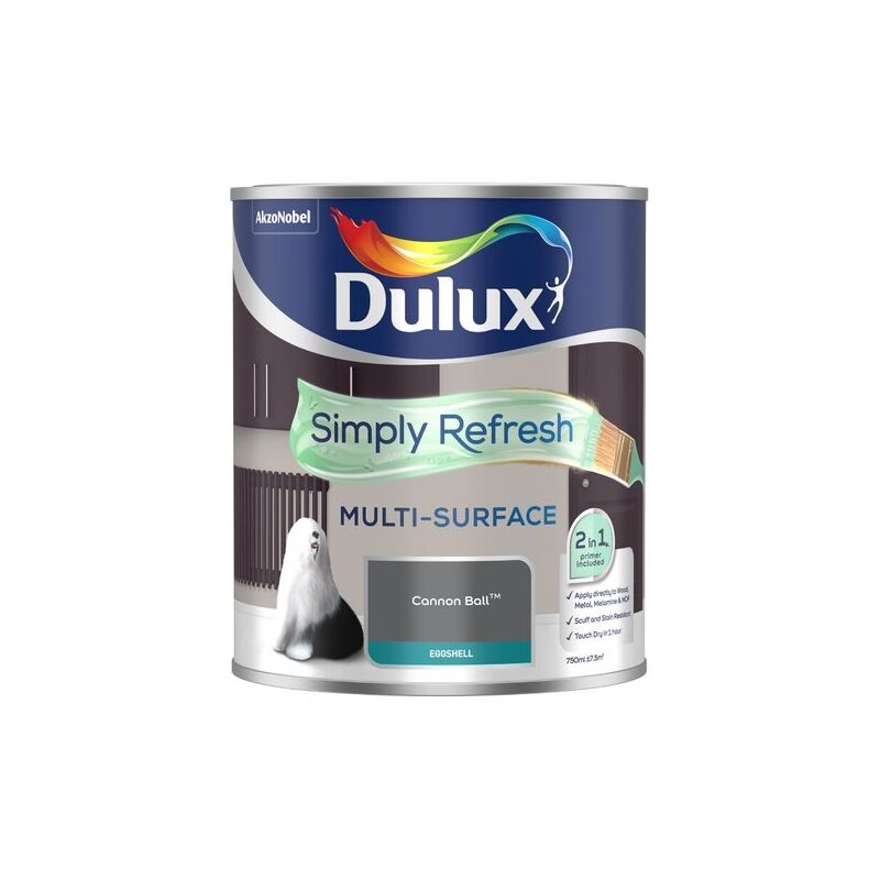 Dulux Simply Refresh Multi-Surface Eggshell Paint - Cannon Ball - 750ml