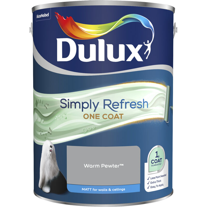 Dulux Simply Refresh One Coat Matt Emulsion Paint - 5L - Warm Pewter