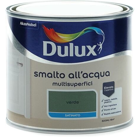 Dulux Smalto Satinato all'Acqua per Metallo Plastica e Legno Pronto all'Uso per Esterni e Interni, 0.5 Litri, Verde