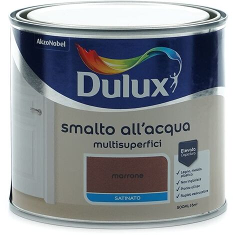 Dulux Smalto Satinato All'Acqua Per Metallo Plastica E Legno Pronto All'Uso Per Esterni E Interni, Marrone, 0.5 Litri